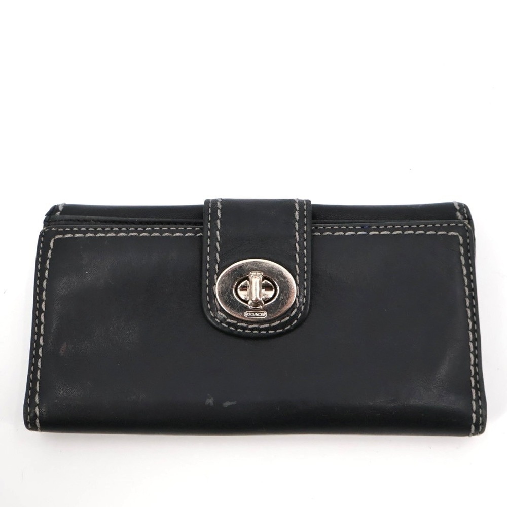 Legacy Coach Turnlock Wallet Black Topstitching ID Card Slots Outer Pockets‎